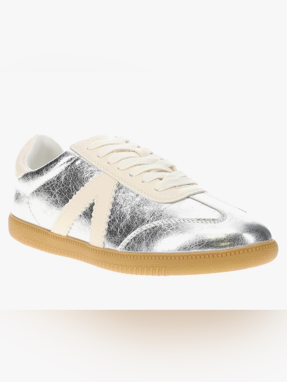 MIA Klair Lace-Up Metallic Sneakers Silver White Women’s NWOB Casual Shoe